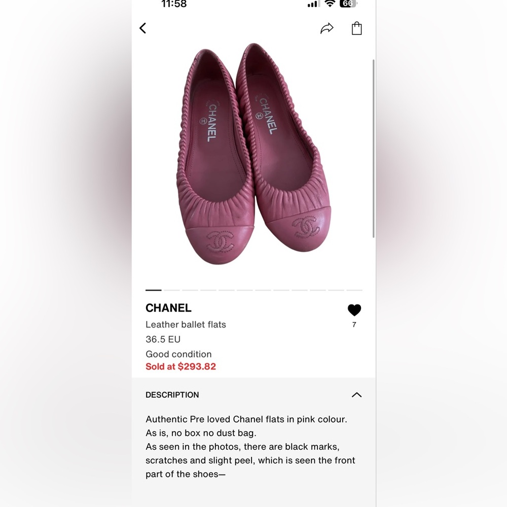 CHANEL Pink Leather Ballet Flats with Quilted CC Toe - Picture 10 of 10